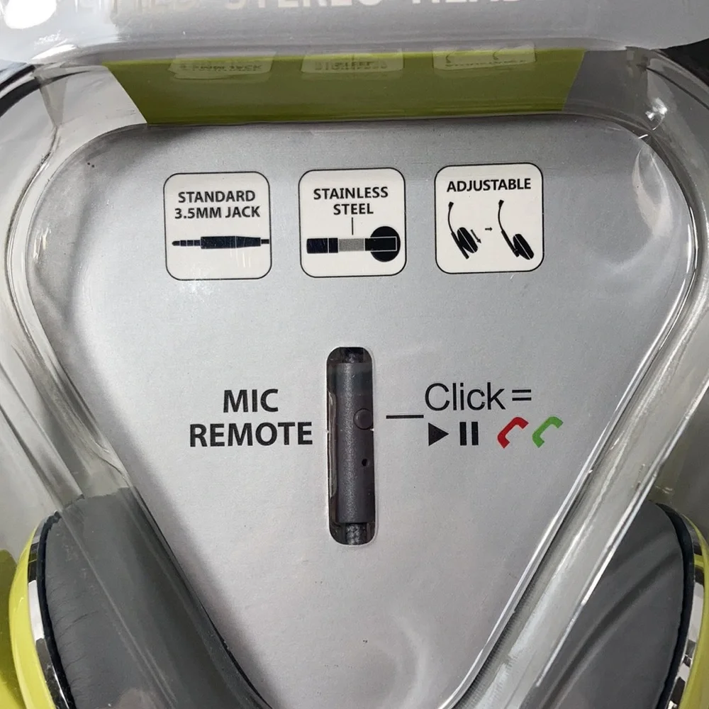 Nakamichi Amplified Stereo Headphones Wired Mic Remote Green Adjustable NWT - Picture 3 of 16